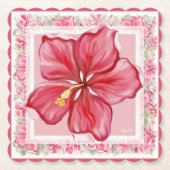 Hibiscus & kant ROOD Kartonnen Onderzetters (Voorkant)