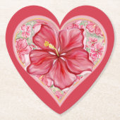 Hibiscus & kant ROOD Kartonnen Onderzetters (Voorkant)
