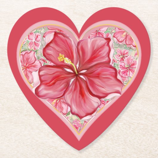 Hibiscus & kant ROOD Kartonnen Onderzetters (Voorkant)