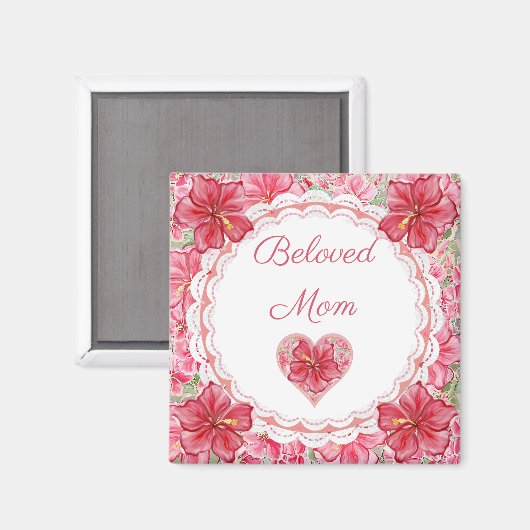 Hibiscus & kant ROOD Magneet (Voorkant / Achterkant)