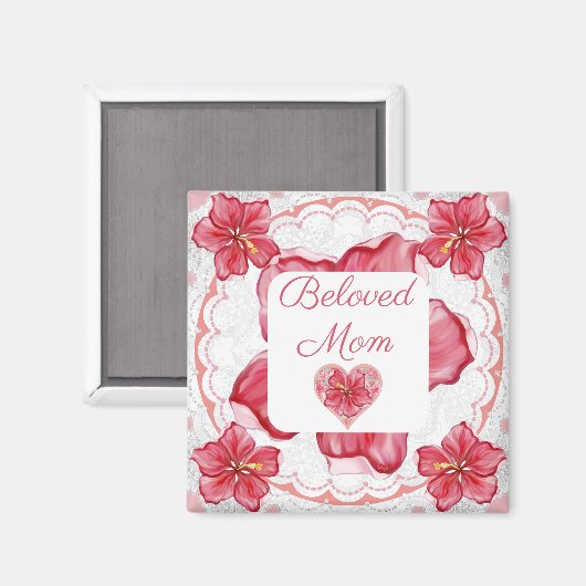 Hibiscus & kant ROOD Magneet (Voorkant / Achterkant)