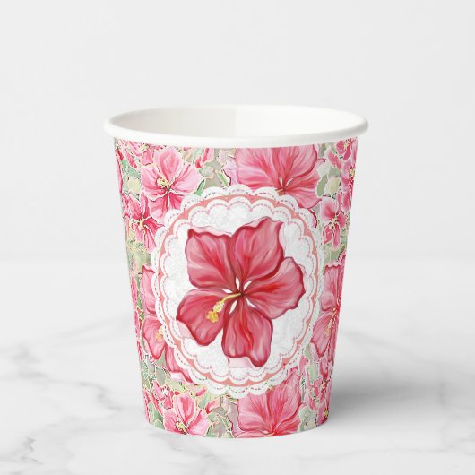 Hibiscus & kant ROOD Papieren Bekers (Links)