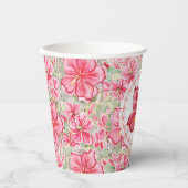 Hibiscus & kant ROOD Papieren Bekers (Voorkant)