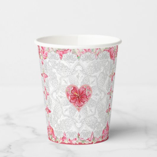 Hibiscus & kant ROOD Papieren Bekers (Links)