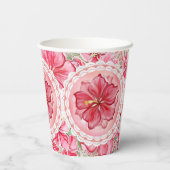 Hibiscus & kant ROOD Papieren Bekers (Achterkant)