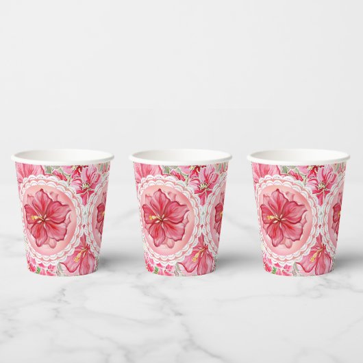 Hibiscus & kant ROOD Papieren Bekers (Multi)