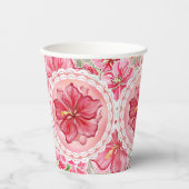 Hibiscus & kant ROOD Papieren Bekers (Voorkant)