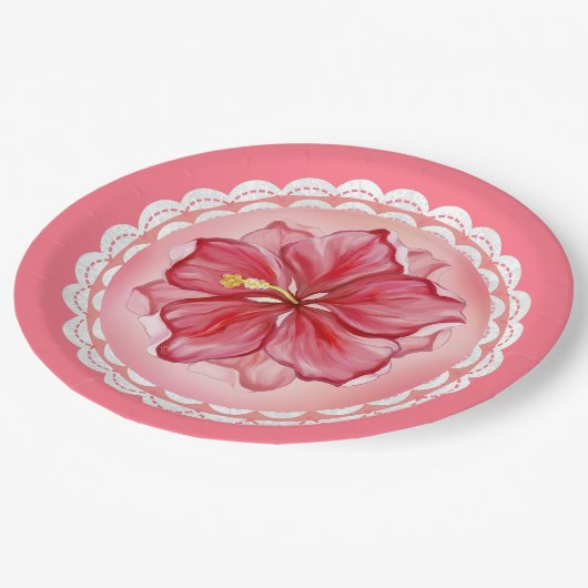 Hibiscus & kant ROOD Papieren Bordje (Gekanteld)