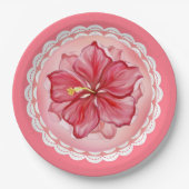 Hibiscus & kant ROOD Papieren Bordje (Voorkant)