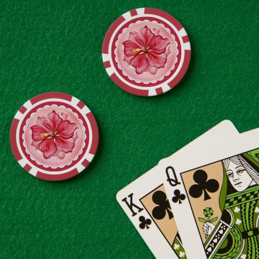 Hibiscus & kant ROOD Poker Chips (Pokertafel (Dubbel))
