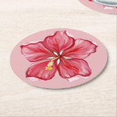 Hibiscus & kant ROOD Ronde Kartonnen Onderzetter (Gebogen)