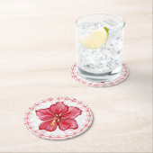 Hibiscus & kant ROOD Ronde Kartonnen Onderzetter (Insitu)