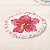 Hibiscus & kant ROOD Ronde Kartonnen Onderzetter (Gebogen)