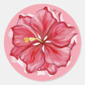 Hibiscus & kant ROOD Ronde Sticker (Voorkant)