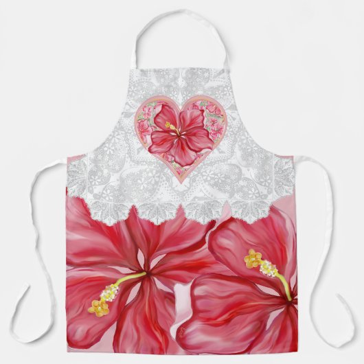 Hibiscus & kant ROOD Schort (Voorkant)