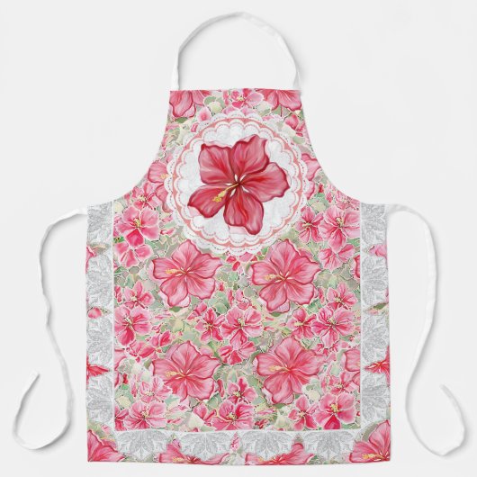 Hibiscus & kant ROOD Schort (Voorkant)