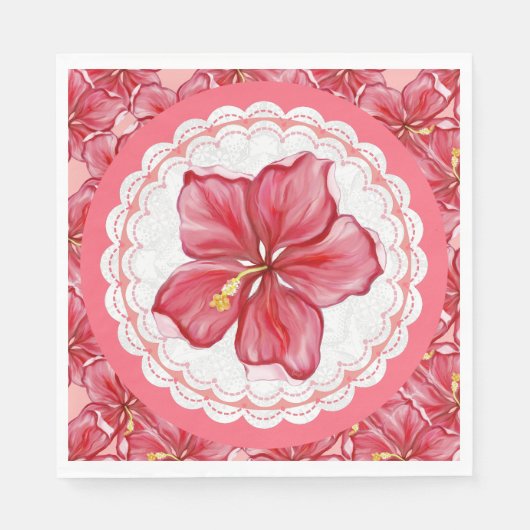 Hibiscus & kant ROOD Servet (Voorkant)