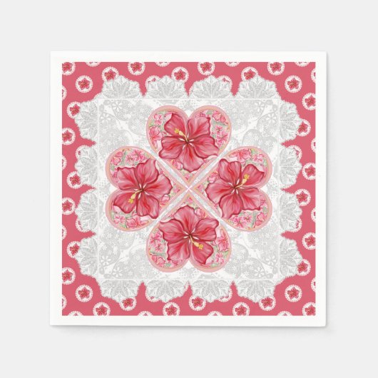 Hibiscus & kant ROOD Servet (Voorkant)