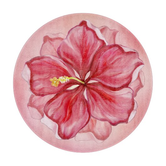 Hibiscus & kant ROOD Snijplank (Voorkant)
