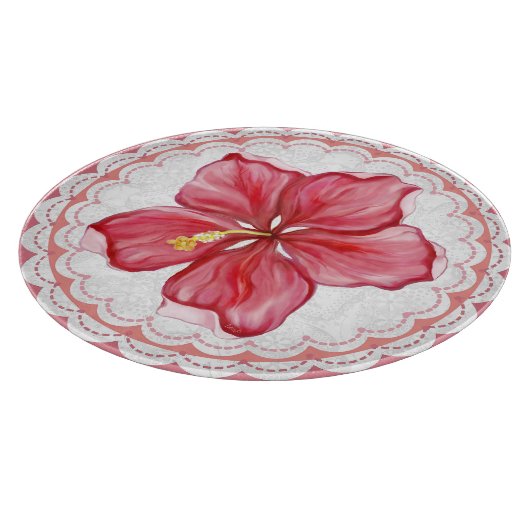 Hibiscus & kant ROOD Snijplank (Hoek)