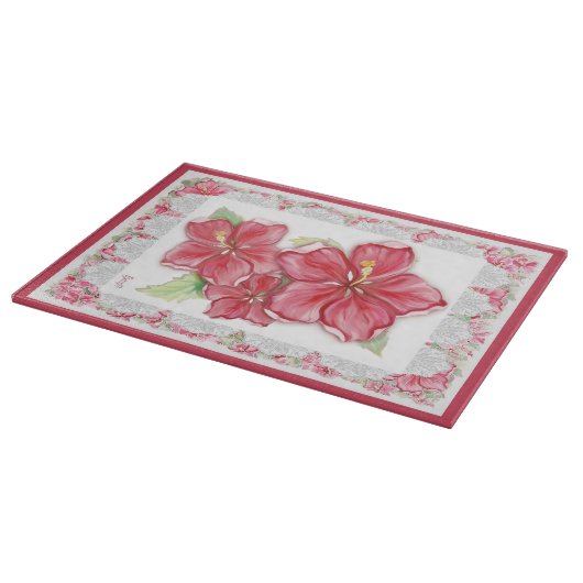 Hibiscus & kant ROOD Snijplank (Hoek)