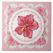 Hibiscus & kant ROOD Tegeltje (Voorkant)