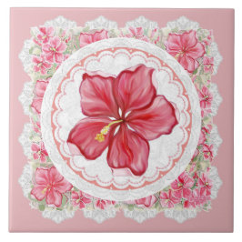 Hibiscus & kant ROOD Tegeltje