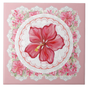 Hibiscus & kant ROOD Tegeltje