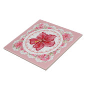 Hibiscus & kant ROOD Tegeltje (Zijkant)