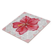 Hibiscus & kant ROOD Tegeltje (Zijkant)