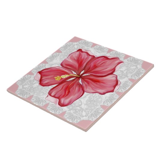 Hibiscus & kant ROOD Tegeltje (Zijkant)