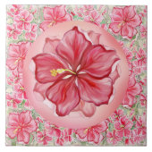 Hibiscus & kant ROOD Tegeltje (Voorkant)