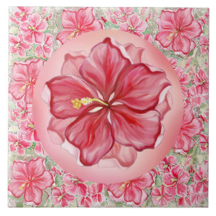 Hibiscus & kant ROOD Tegeltje