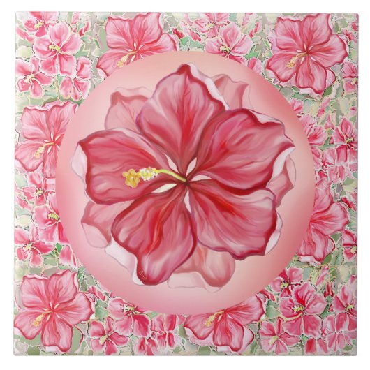 Hibiscus & kant ROOD Tegeltje (Voorkant)