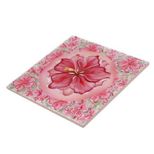 Hibiscus & kant ROOD Tegeltje (Zijkant)