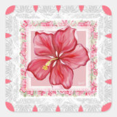 Hibiscus & kant ROOD Vierkante Sticker (Voorkant)