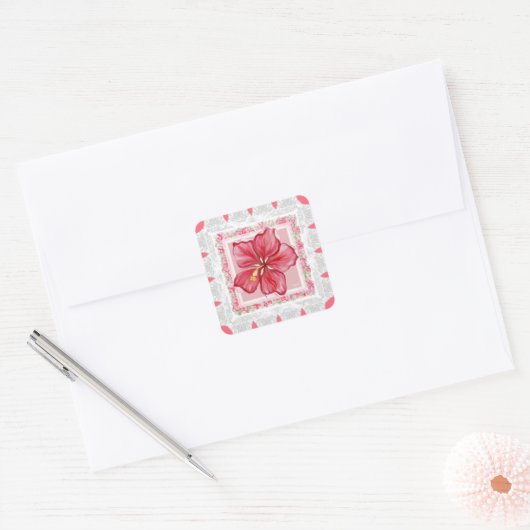 Hibiscus & kant ROOD Vierkante Sticker (Envelop)