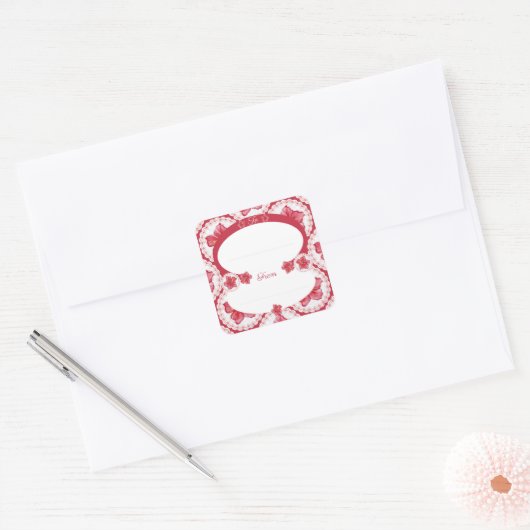 Hibiscus & kant ROOD Vierkante Sticker (Envelop)