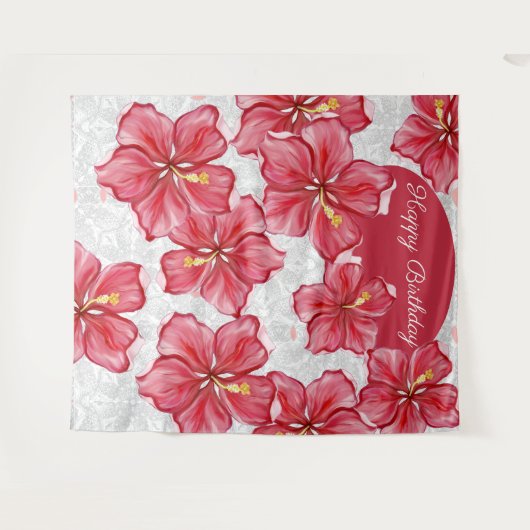 Hibiscus & kant ROOD Wandkleed (Voorkant (horizontaal))