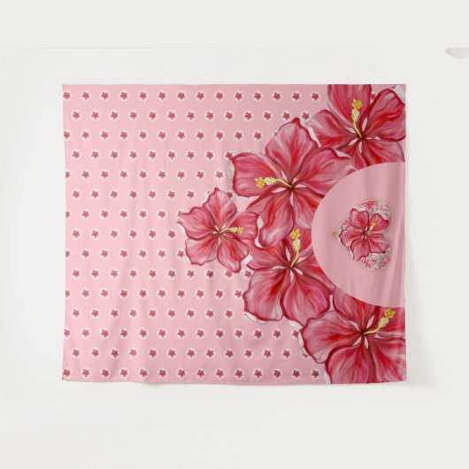 Hibiscus & kant ROOD Wandkleed (Voorkant (horizontaal))