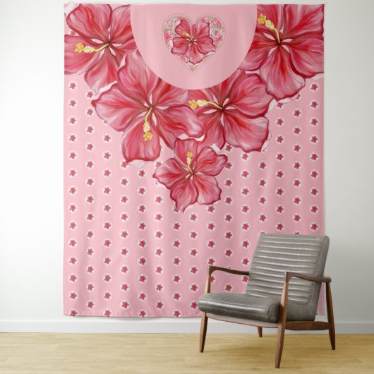 Hibiscus & kant ROOD Wandkleed (In situ)