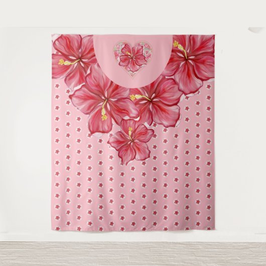 Hibiscus & kant ROOD Wandkleed (Voorkant)