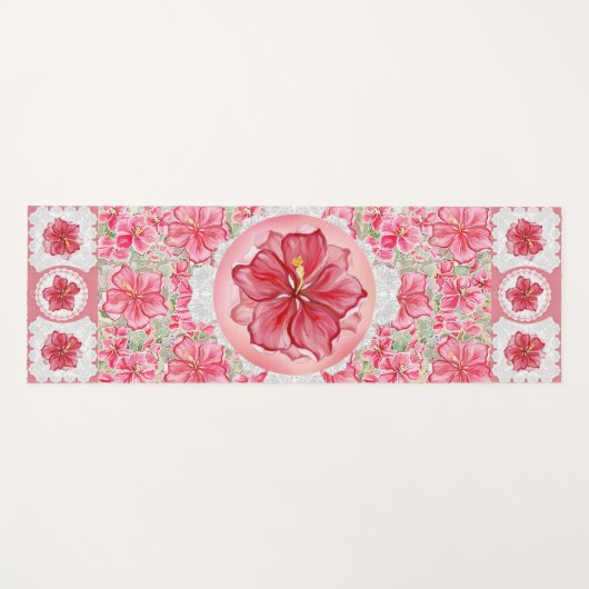 Hibiscus & kant ROOD Yogamat (Voorkant (horizontaal))