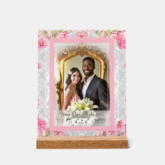 Hibiscus & kant ROZE Acryl Bord (Voorkant)