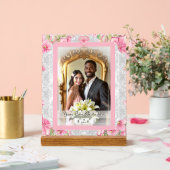 Hibiscus & kant ROZE Acryl Bord (Huwelijk)