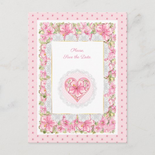 Hibiscus & kant ROZE Briefkaart (Voorkant)