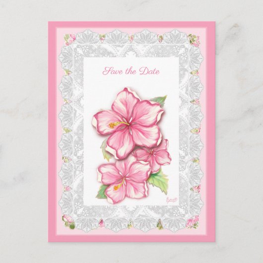 Hibiscus & kant ROZE Briefkaart (Voorkant)