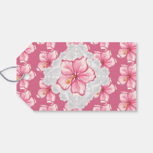 Hibiscus & kant ROZE Cadeaulabel (Achterkant Horizontaal)