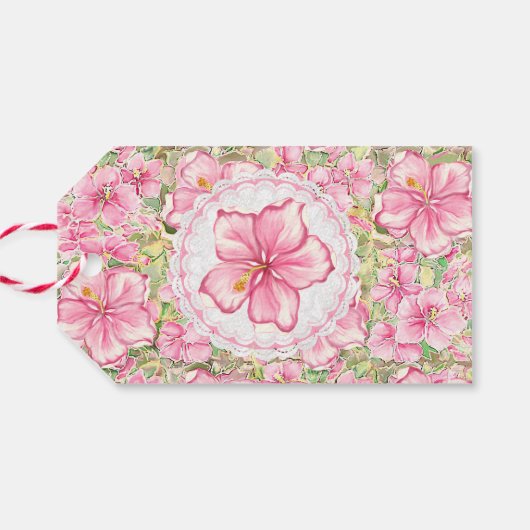 Hibiscus & kant ROZE Cadeaulabel (Achterkant Horizontaal)