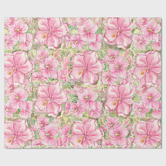 Hibiscus & kant ROZE Cadeaupapier (Vlak)